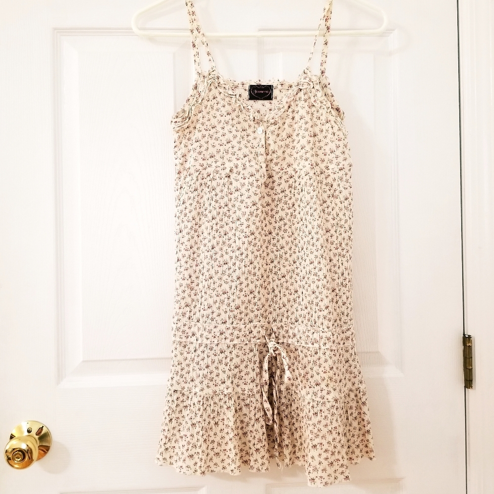 Korean Brand Lovely flower patterned extra long cami tank tee tunic shirt Ivory